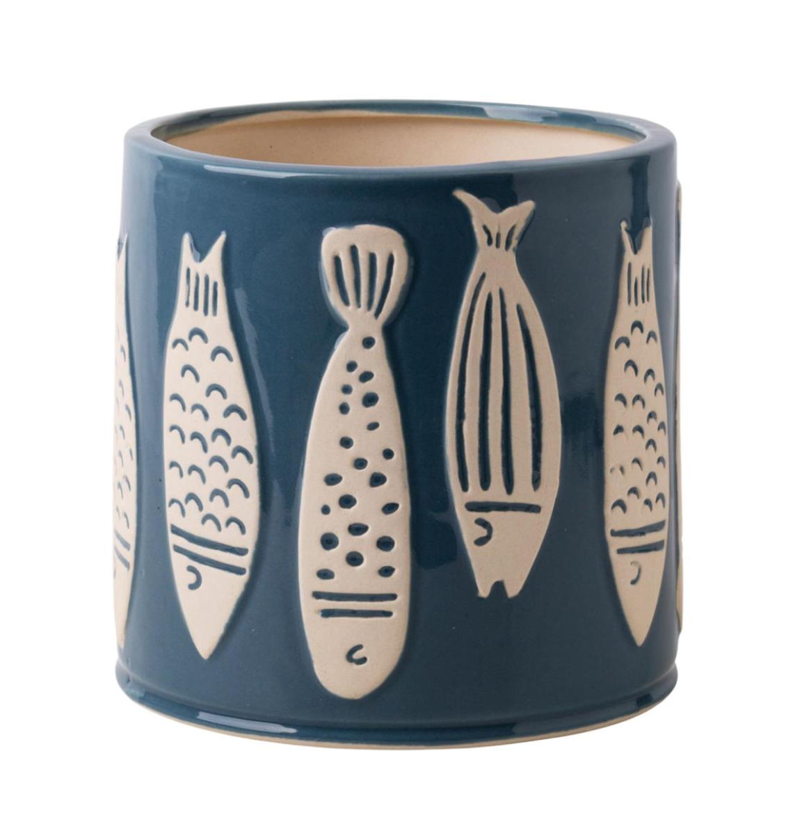 Fish Embossed Planter Blue