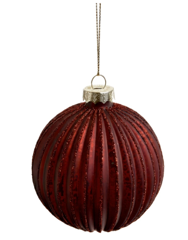 Glass Burgundy Rib Ornament 3"