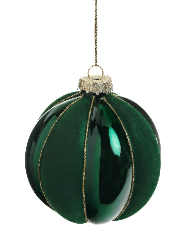 Glass & Velvet Green Stripe Ornament 3"