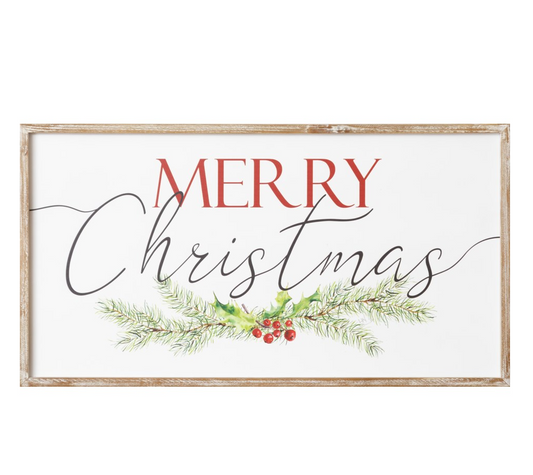 Merry Christmas Sign W/Wooden Frame