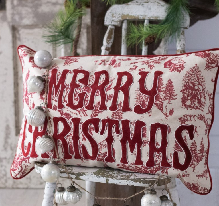 Toile Merry Christmas Pillow