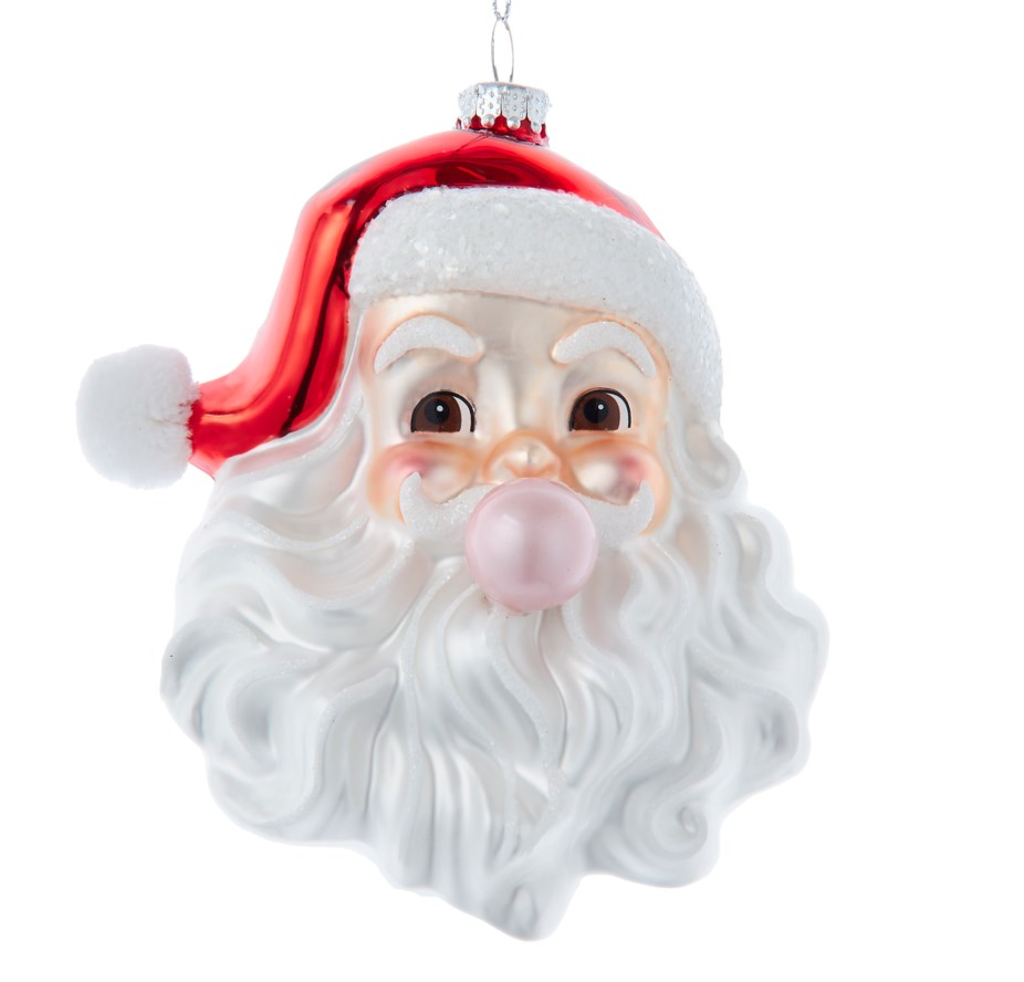 5.25" Glass Santa W/Bubble Gum Ornament