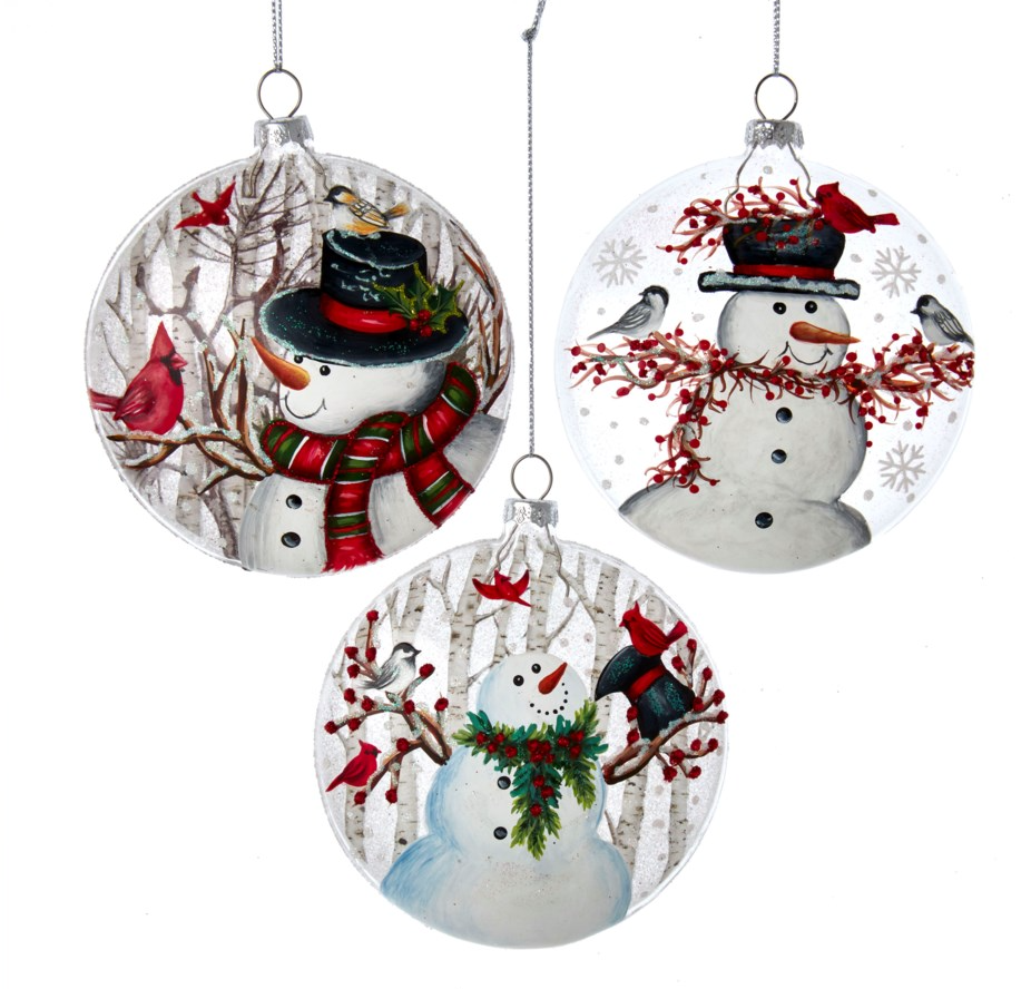 Glass Snowman Ornament ASST 4"