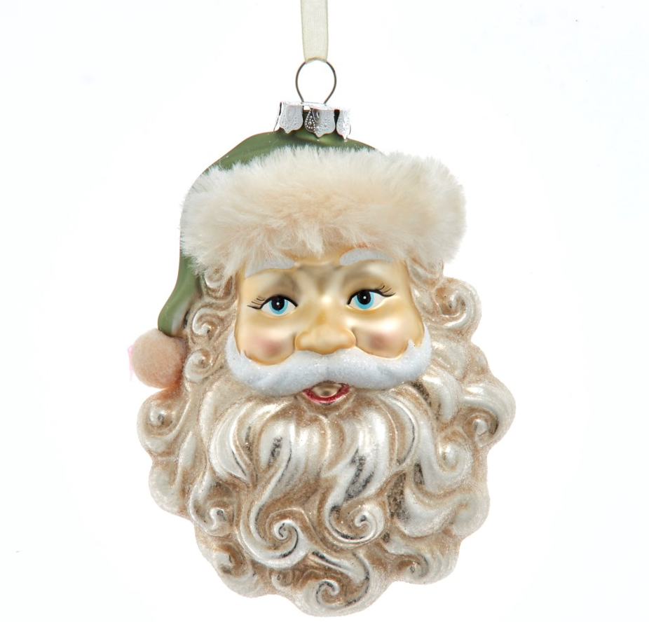5.25" Green Hat Glass Santa Ornament