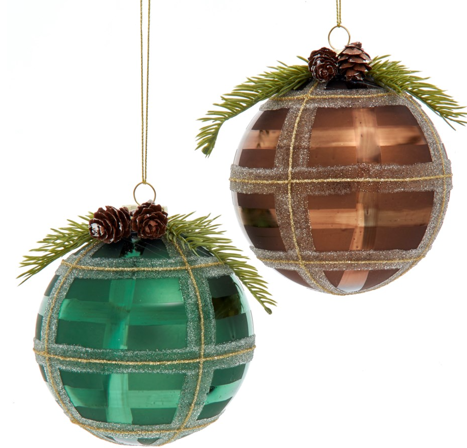 4" Wintergreen/Brown Glass Ornament ASST