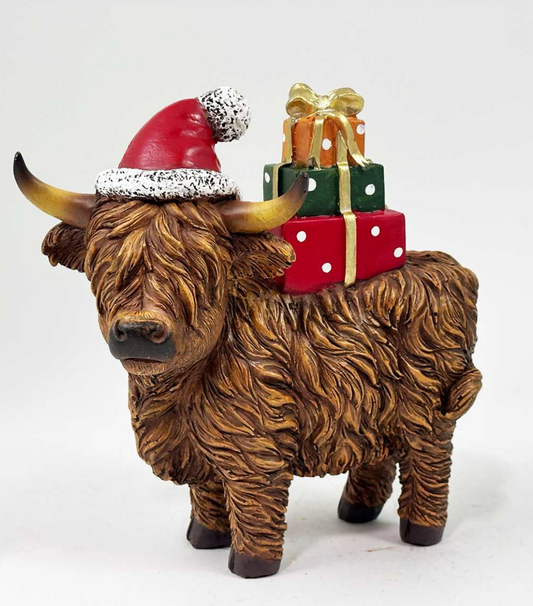 Highland Cow W/Gifts 8.5"H