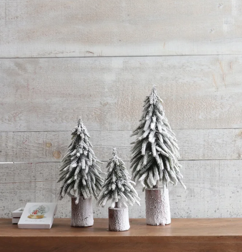 Snow Covered Pine W/Wood Base