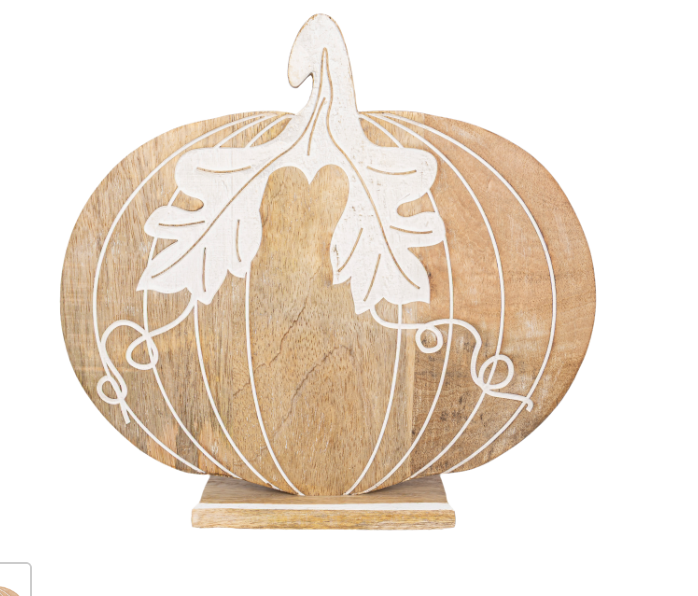 Natural Wood/Cream Embossed Pumpkin Stand Up