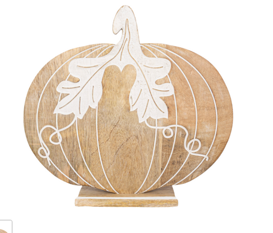 Natural Wood/Cream Embossed Pumpkin Stand Up