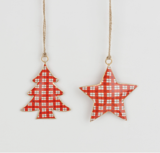 Asst Tree/Star Gingham Ornament