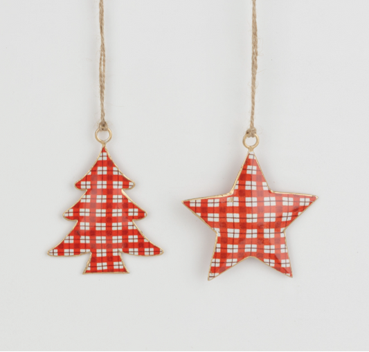 Asst Tree/Star Gingham Ornament