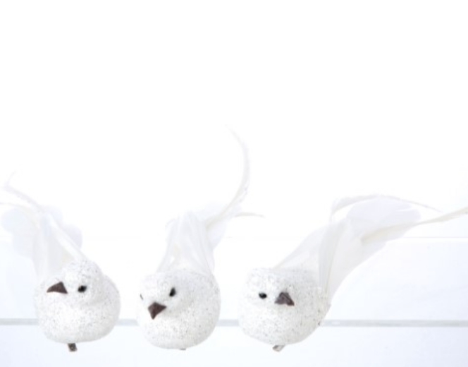 White Glitter Clip On Bird ASST
