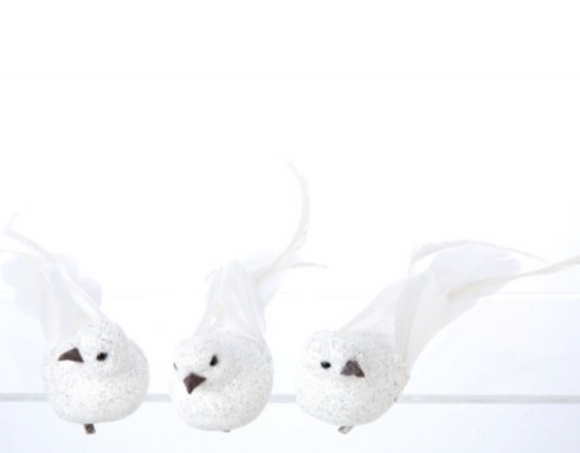 White Glitter Clip On Bird ASST