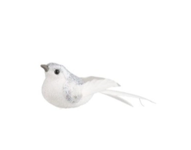 Silver & White Clip On Bird