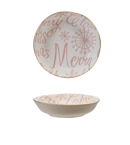 Round Pink Stoneware Dish W/Gold Rim