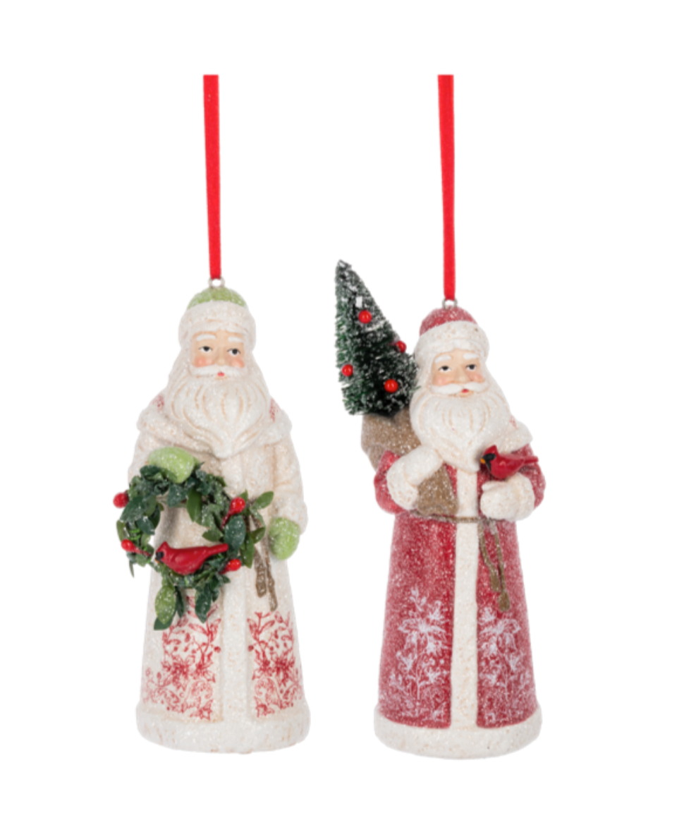 Santa W/TRee & Cardinal Ornament ASST