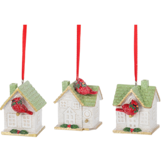 House W/Cardinal Ornament ASST