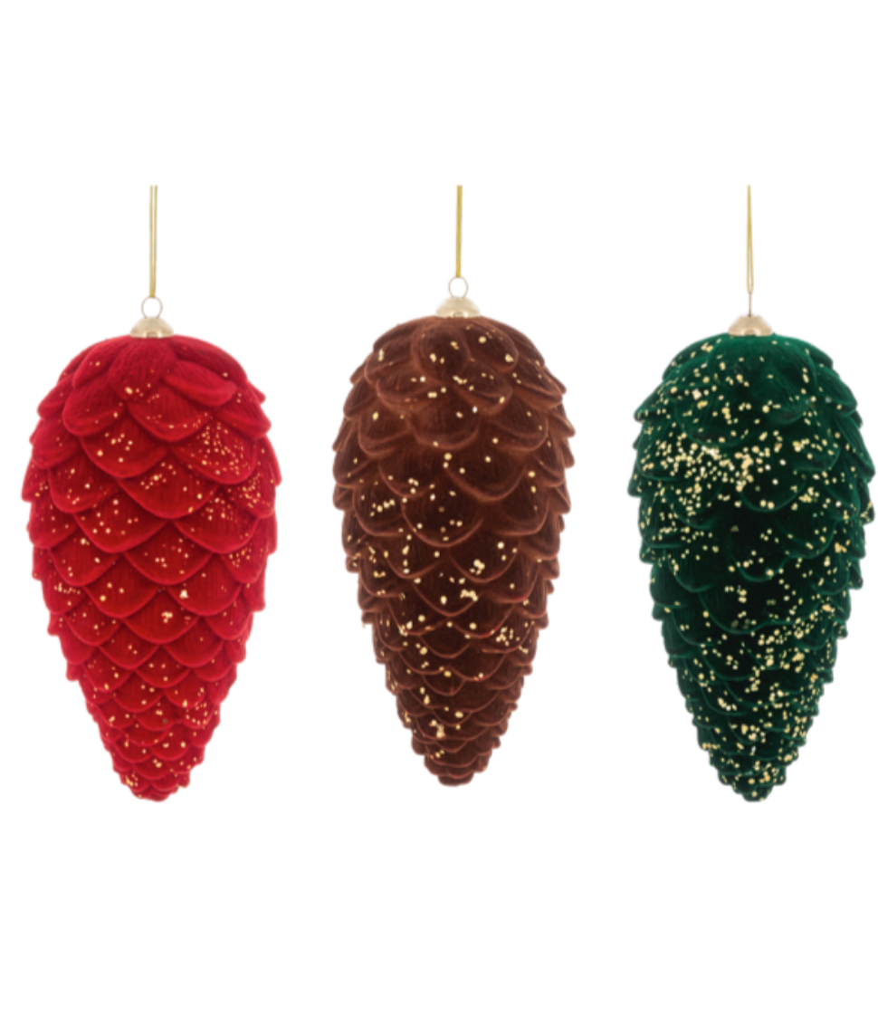 Large Flocked Pinecone Ornament ASST