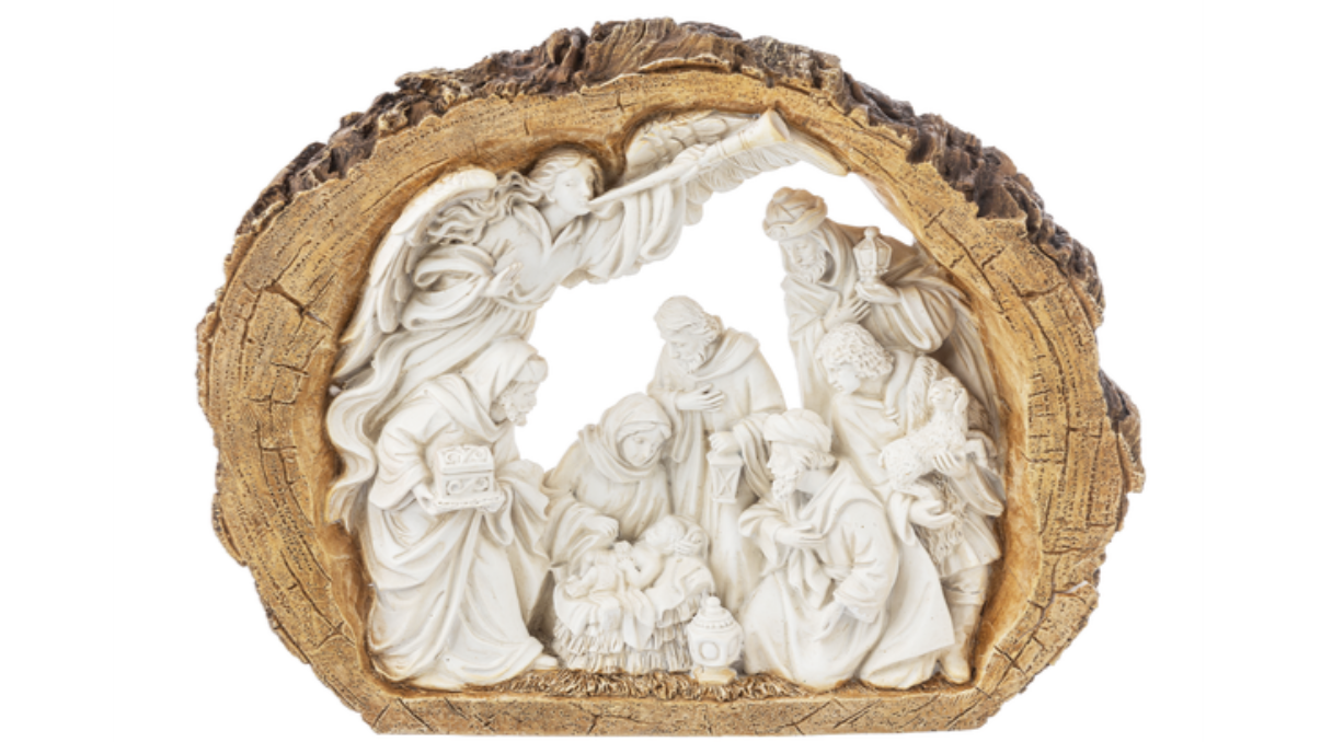 Large Log Nativity W/ Angel