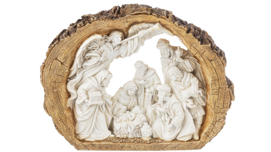 Large Log Nativity W/ Angel