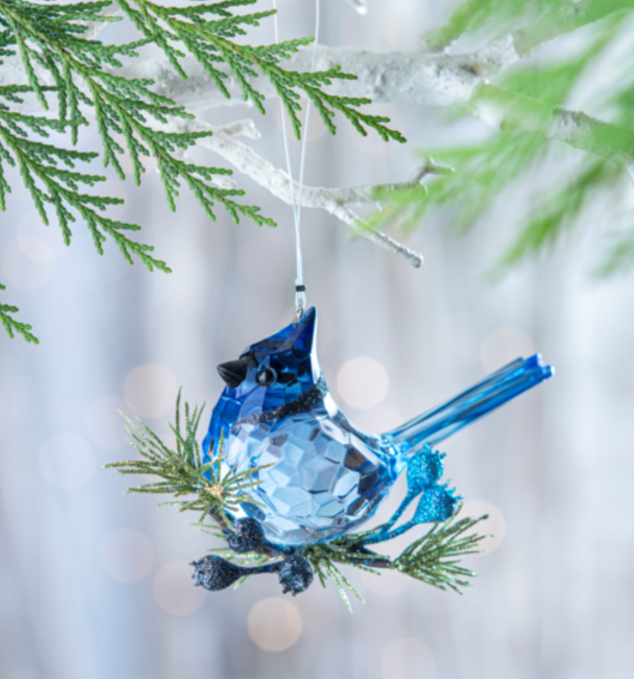Krystal Blue Jay Ornament