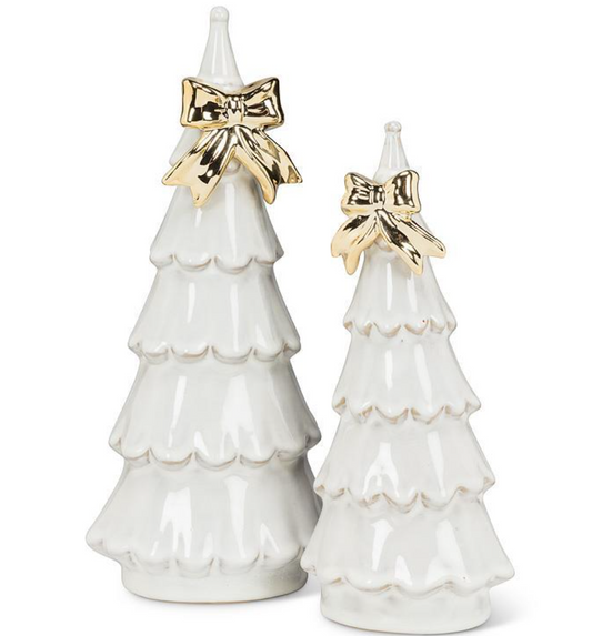 White Ceramic Tree W/Gold Bow