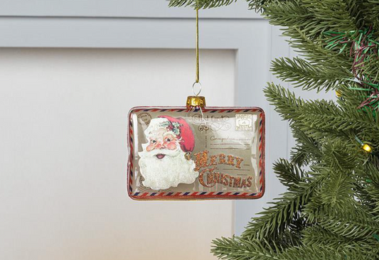 Glass Santa Postcard Ornament