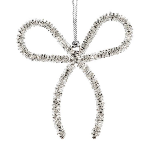 Silver Slim Bow Beaded Ornament