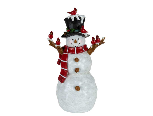 12" Resin Snowman W/Cardinals