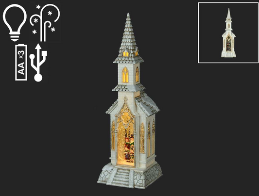 LED Church Waterglobe W/Carolers