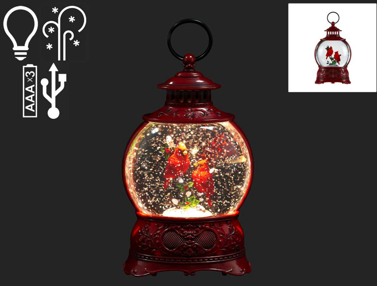 LED Red Waterglobe W/ Cardinals