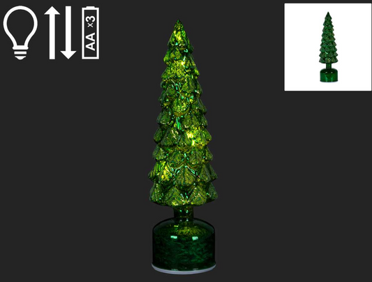14" Green Rotating Glass Tree LED