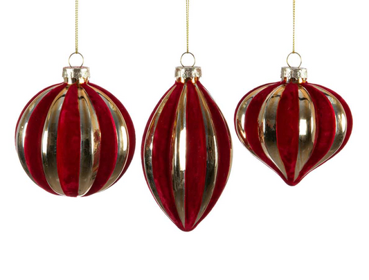Gold & Red Velvet Striped Ornament ASST