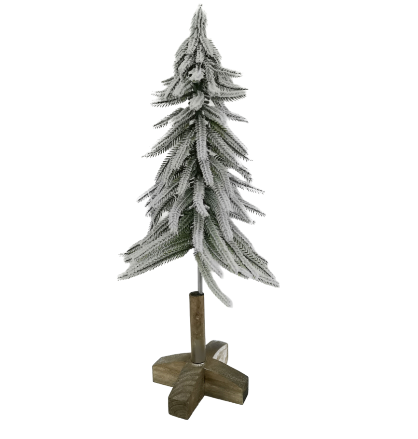 Flocked Pine W/Wooden Base