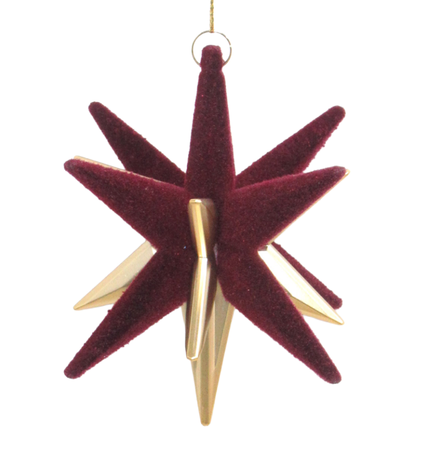 Burgundy Flocked Starburst Ornament