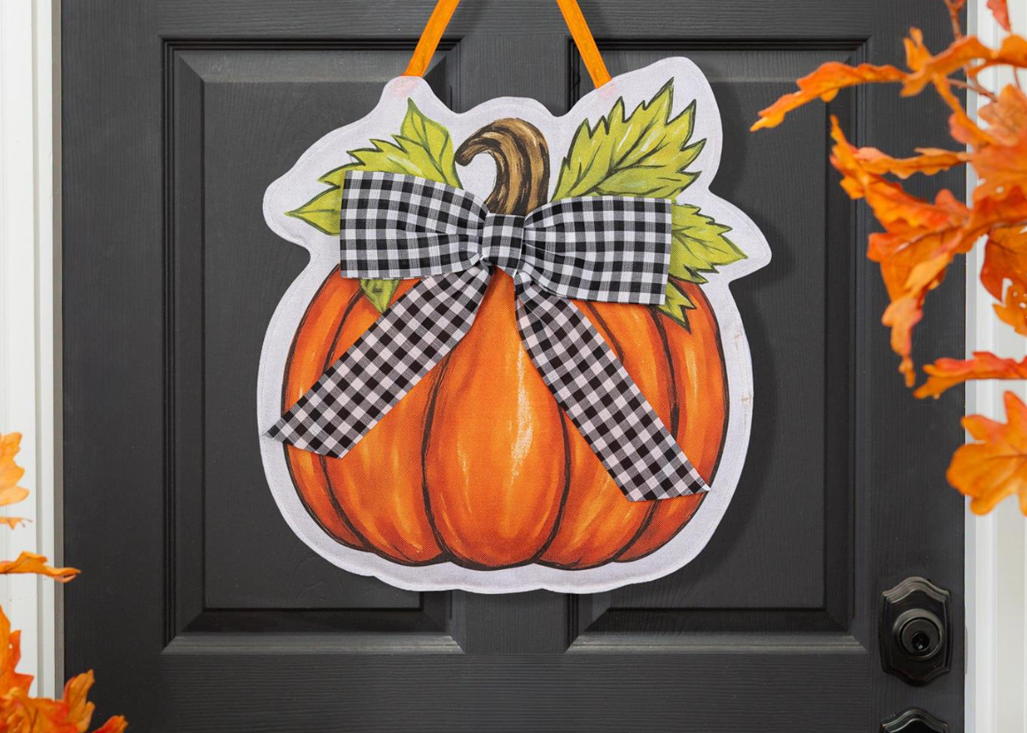Checkered Bow Pumpkin Door Decor