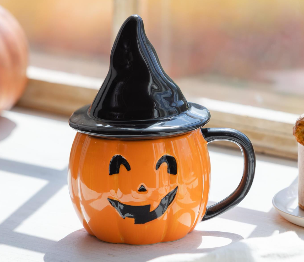 Jack O Lantern Mug W/Witch Hat Top