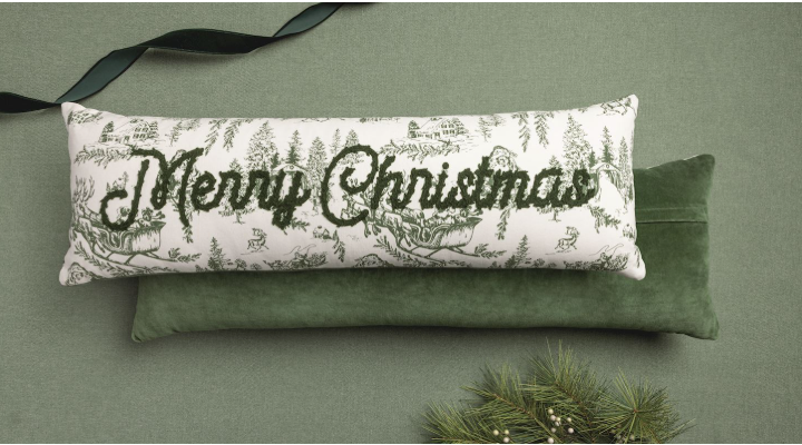 Long Merry Christmas Toile Pillow