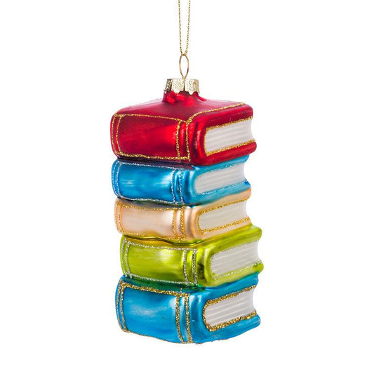 Stack Of Books Glass Ornament