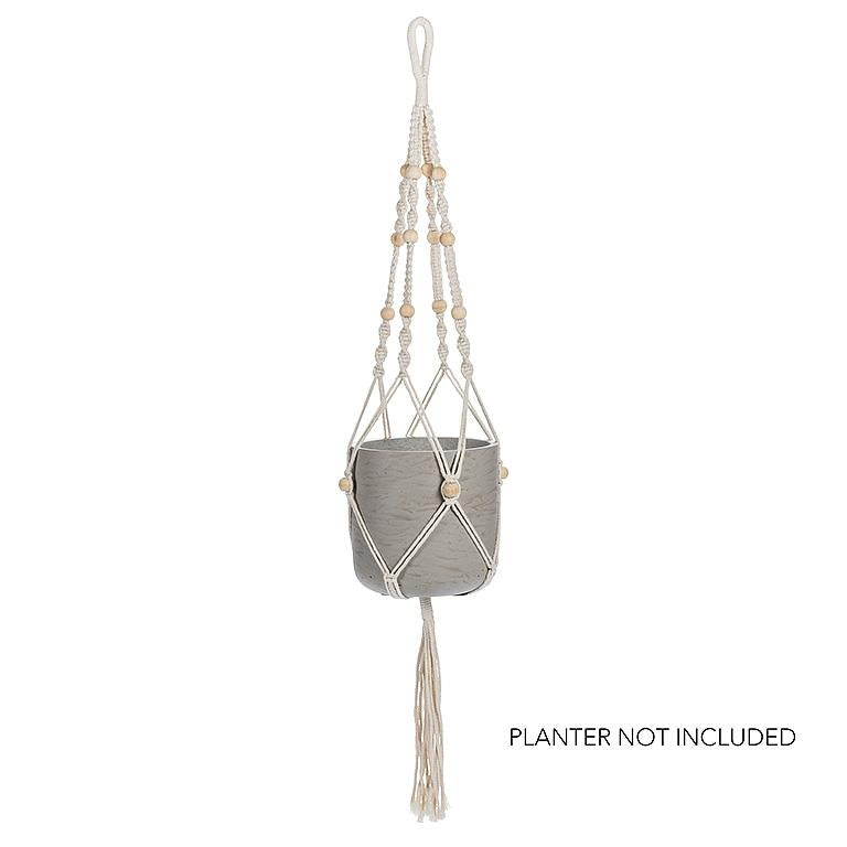 Macrame Plant Hanger W/Tail & Beads