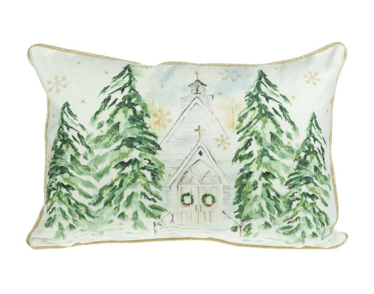 Christmas Trees & Church Pillow